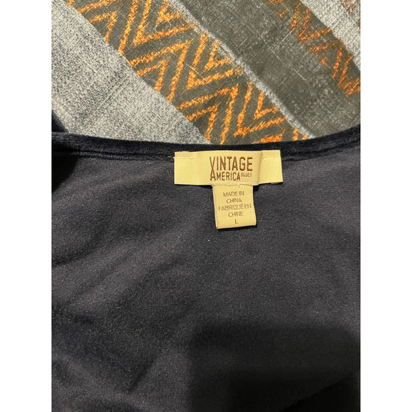 Women's Vintage America Blues Top Size L Blue Velvet Long Sleeve - Picture 3 of 3